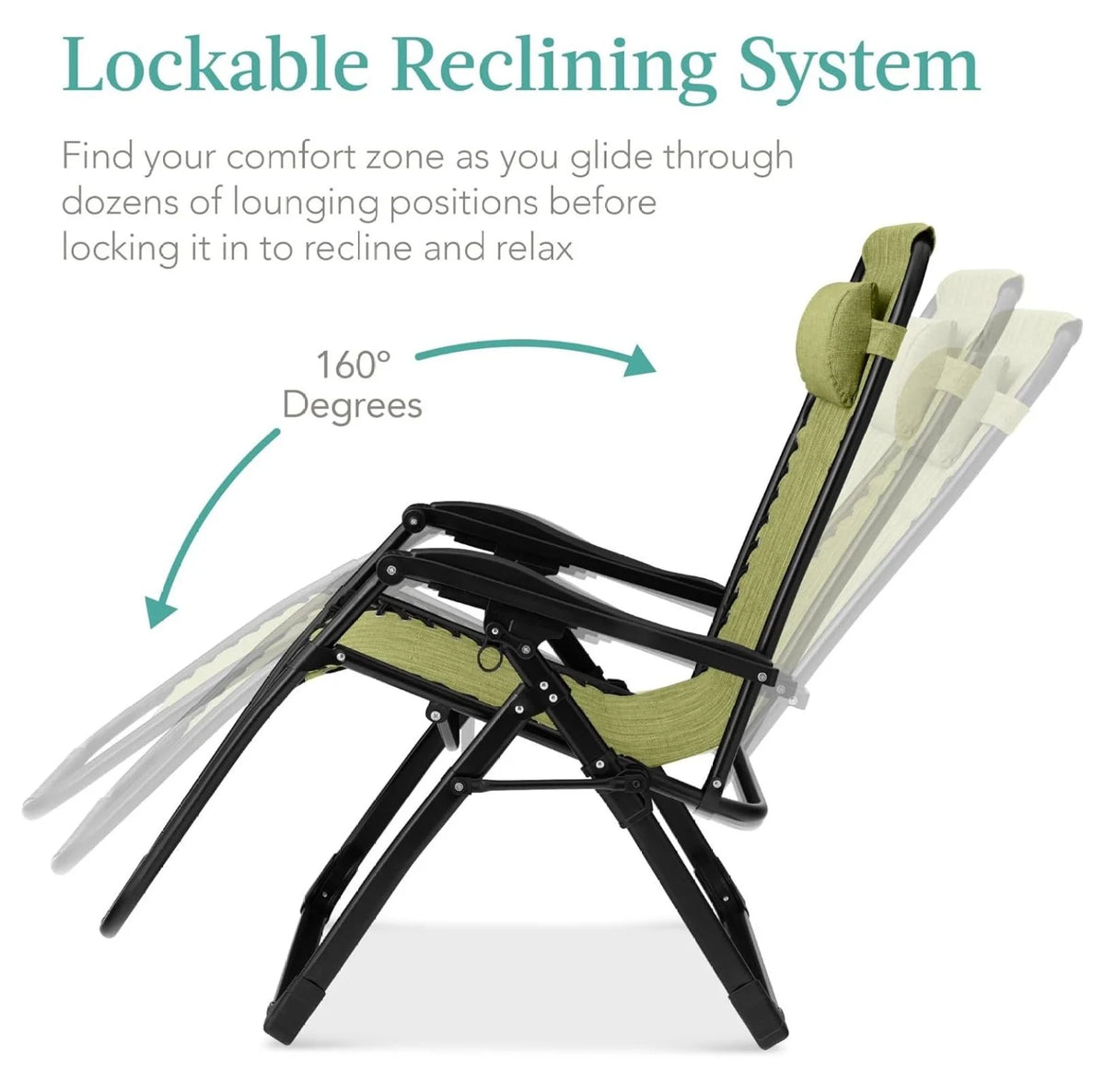Oversized Chair. Folding Outdoor Patio Recliner. XL Anti Gravity Lounger W/Removable Cushion. Cup Holder. Side Tray. 350 lb Capacity - Taupe