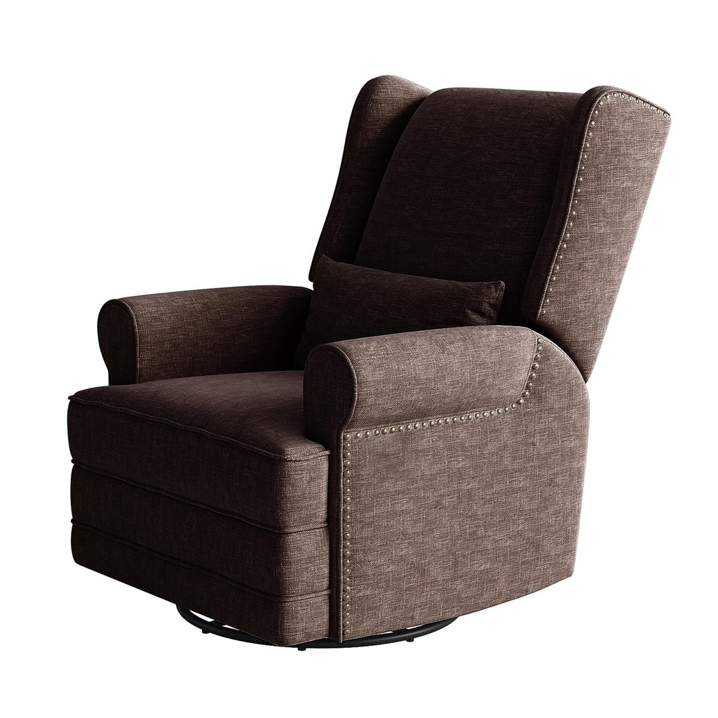 Royalcraft Swivel Nursery Glider Recliner. Comfy Upholstered Glider Chair with Lumbar Pillow and Footrest. Beige