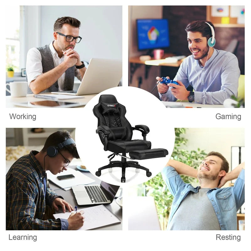 Ergonomic Gaming Chair Recliner with Footrest. Linkage Armrests & Lumbar Support. Big Wide High Back Swivel Video Gaming Office Computer Chair