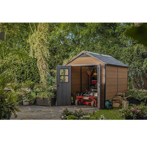 Keter Newton Outdoor Plastic Garden Storage Shed. Brown. 7.5 x 7 feet