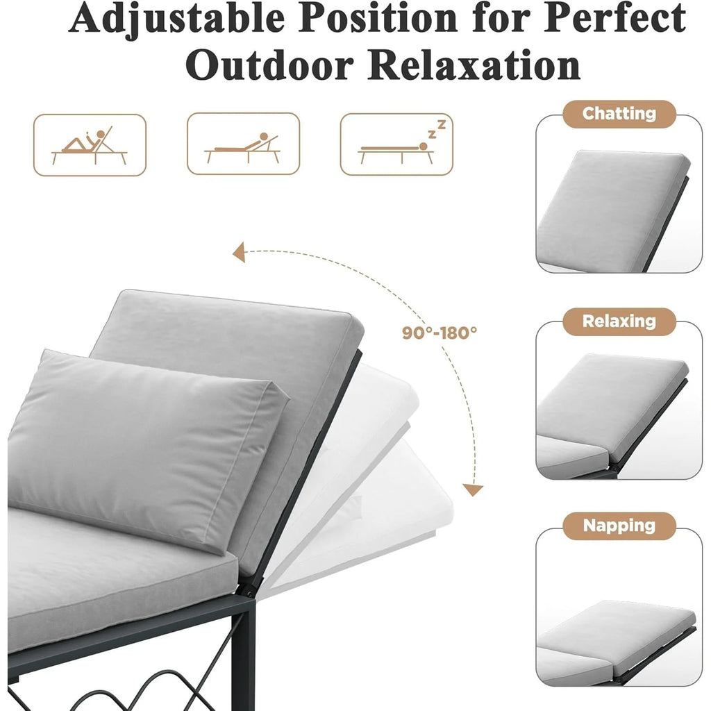 AECOJOY Outdoor Metal Chaise Lounge Chair. Convertible Patio Armchair with Cushions. Adjustable 5-Position Recliner