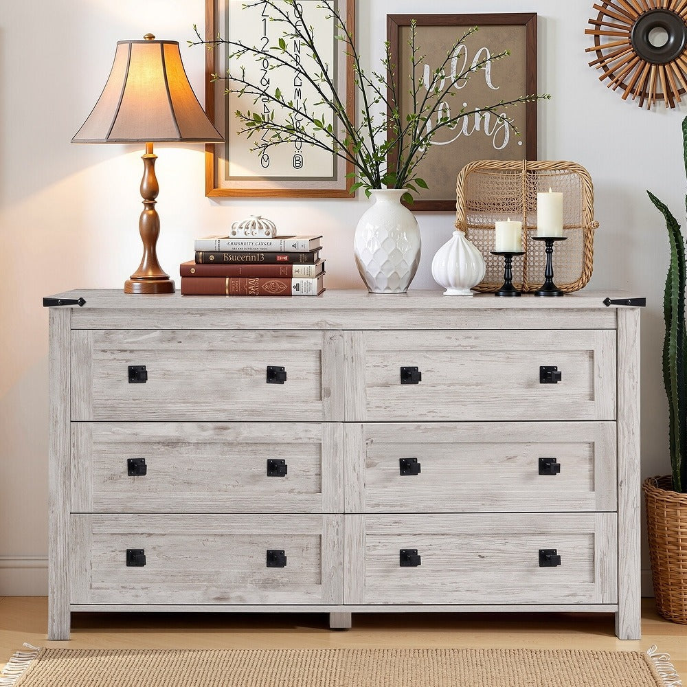 Farmhouse 6 Drawer Dresser. Wood TV Stand. Chest of Drawers