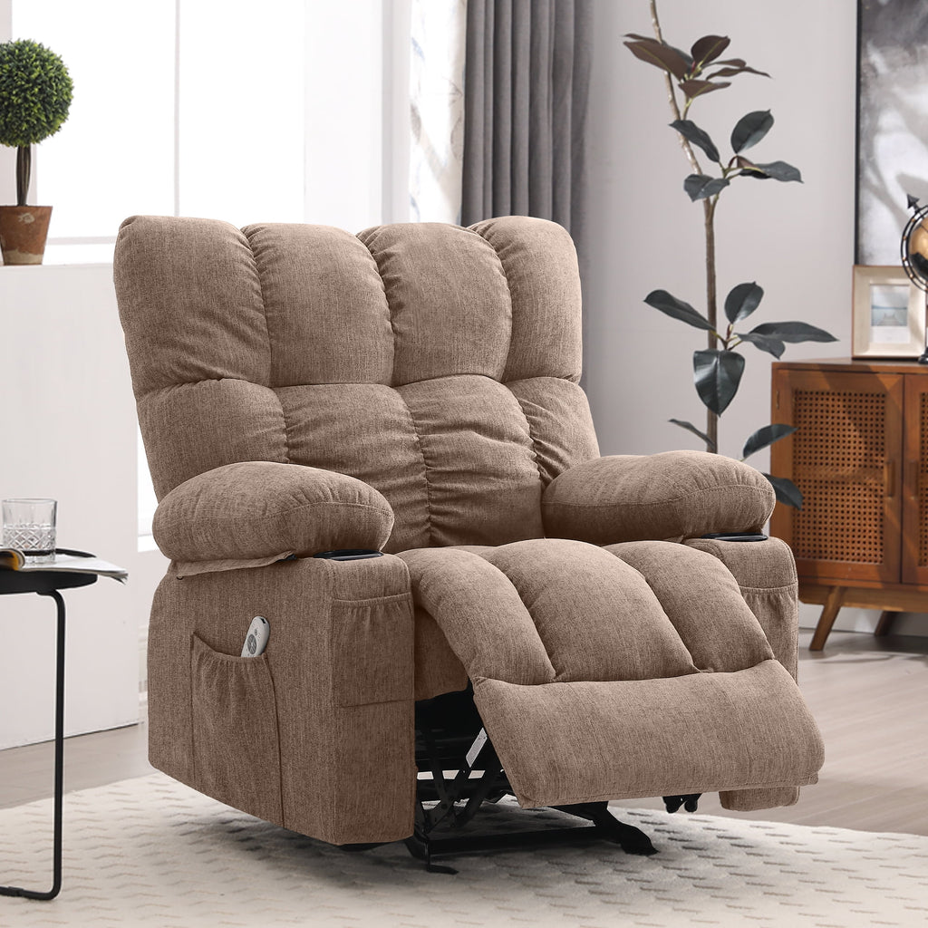 JONPONY Manual Recliner Chair with Heat Therapy and Massage Function. Heavy Duty Reclining Mechanism Massage Chair. Elderly Single Rocker Sofa with Cup Holders for Bedroom Home Theater. Grey