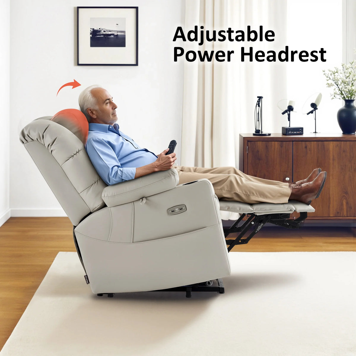 Mcombo Triple Motor Power Lift Recliner for Elderly. Sleep Recliner Sofa with Adjustable Headrest. Faux Leather. Dark Brown