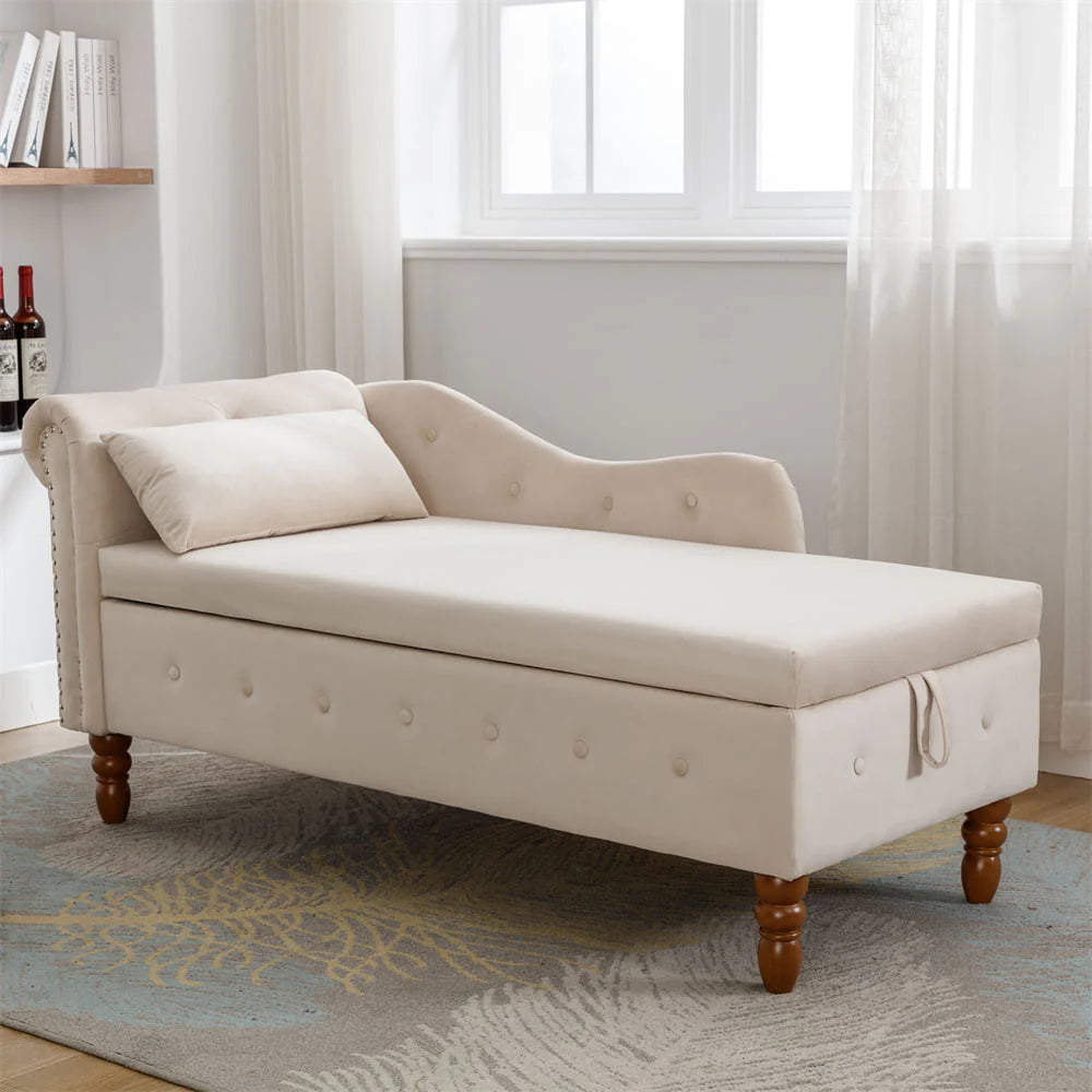 Storage Chaise Lounge. Upholstered Rolled Arm Chase Lounge with Nailhead Trim. Recliner Lounge Chair for Living Room Bedroom