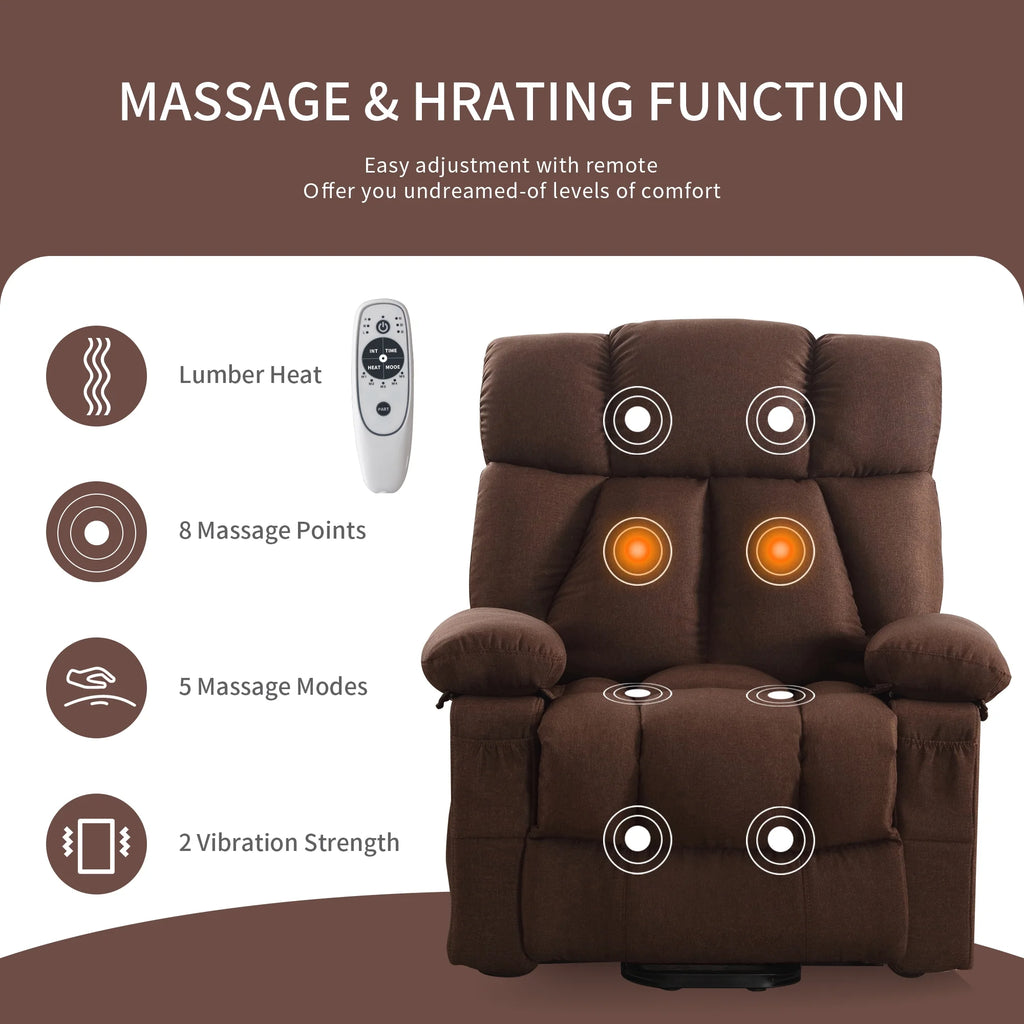 JONPONY Power Lift Recliner Chair Recliners for Elderly with Heat and Massage Recliner Chair for Living Room with Infinite Position and Side Pocket. USB Charge Port. Brown