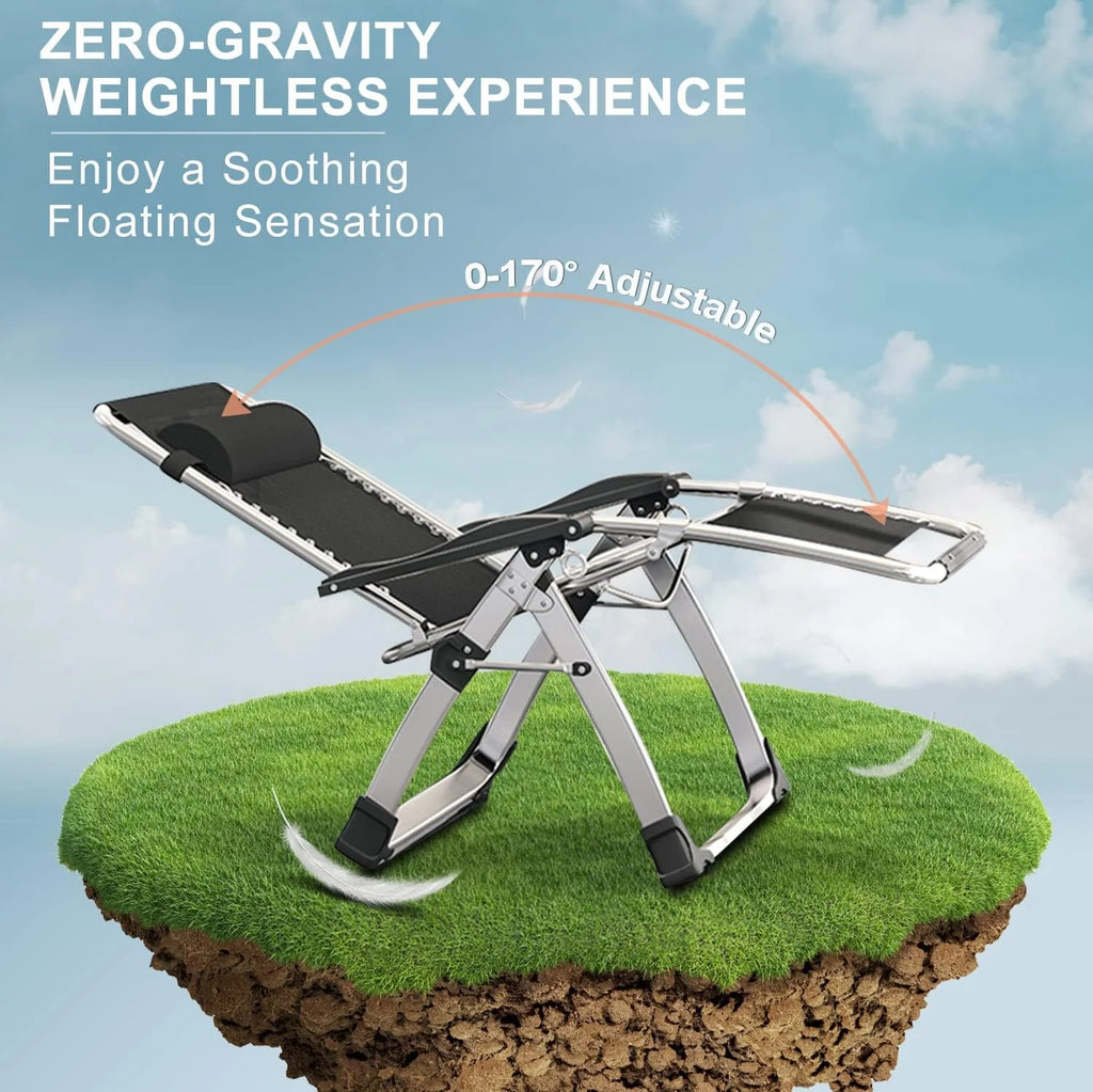 NAIZEA 2 Pack Zero Gravity Chair. Foldable Portable Lawn Recliner with Cushion. Headrest. Cup Holder. Black