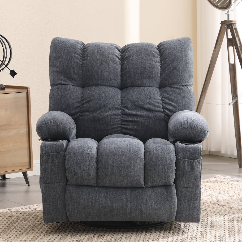 JONPONY Manual Recliner Chair with Heat Therapy and Massage Function. Heavy Duty Reclining Mechanism Massage Chair. Elderly Single Rocker Sofa with Cup Holders for Bedroom Home Theater. Grey