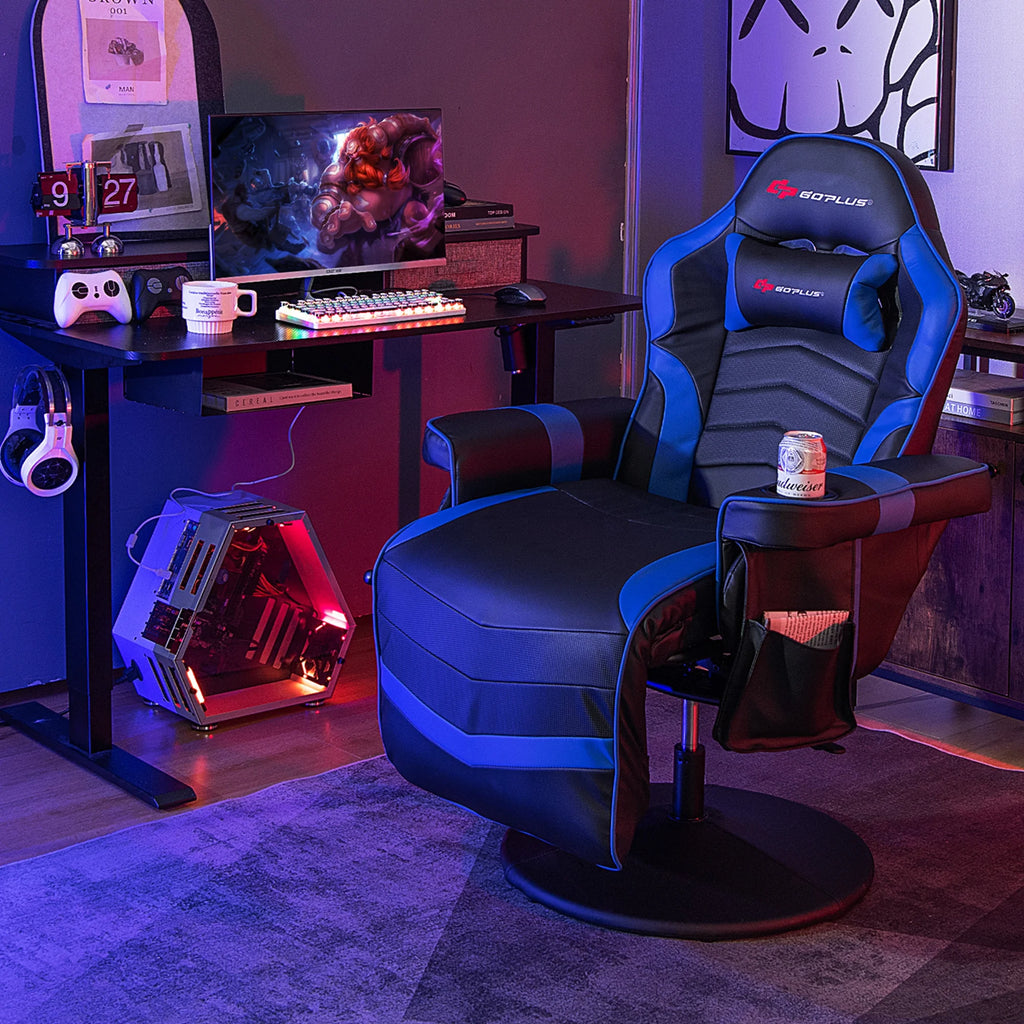 Goplus Massage Gaming Recliner Height Adjustable Racing Swivel Chair with Cup Holder Red