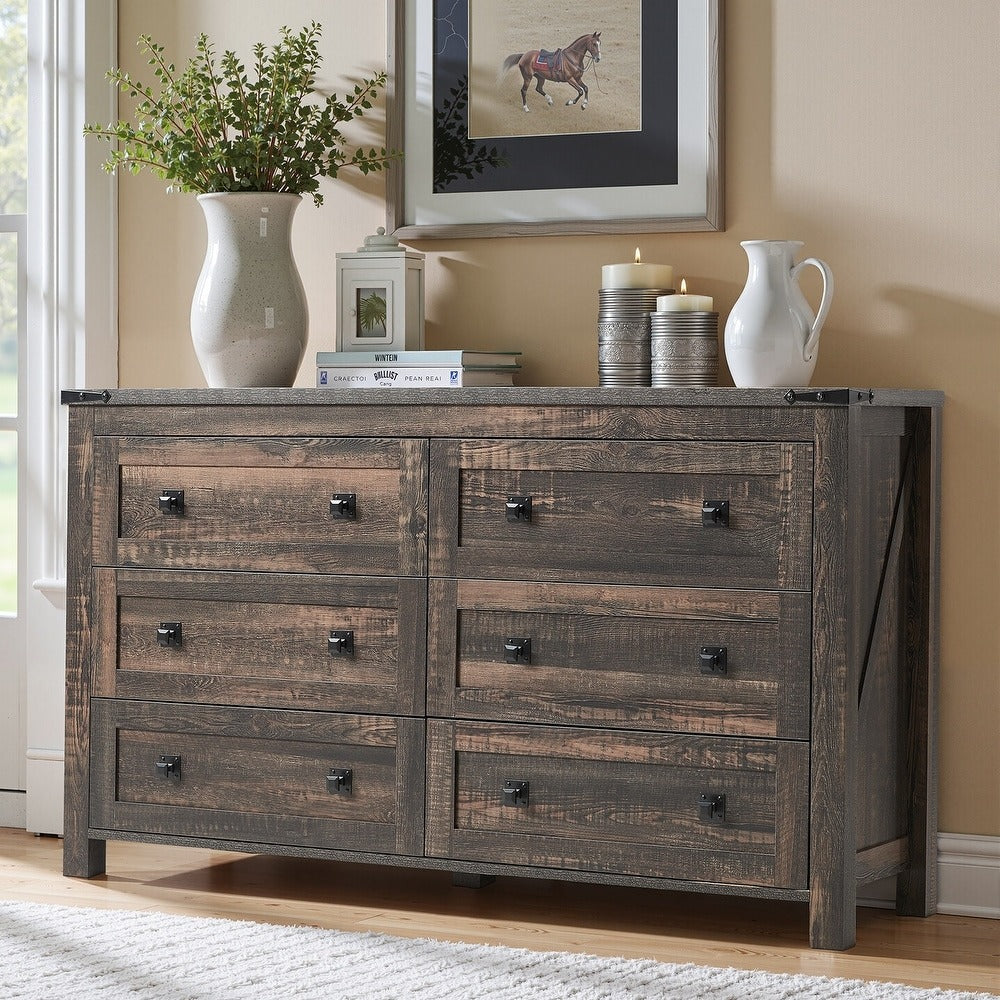 Farmhouse 6 Drawer Dresser. Wood TV Stand. Chest of Drawers