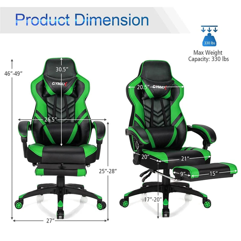 Ergonomic Gaming Chair Recliner with Footrest. Linkage Armrests & Lumbar Support. Big Wide High Back Swivel Video Gaming Office Computer Chair