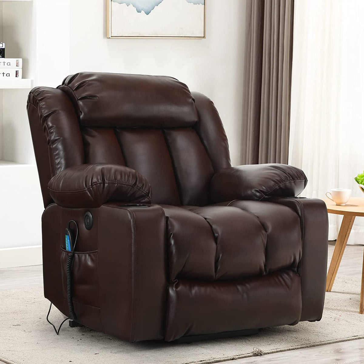 💥Clearance Sale🔥 Mcombo Electric lift Recliner sofa with massage and heating functions. 3 positions. 2 side pockets and cup holders. USB ports!
