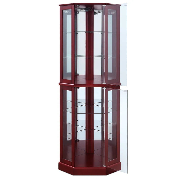 Schmidt Wood/Glass Lighted Corner Curio Cabinet 72 H