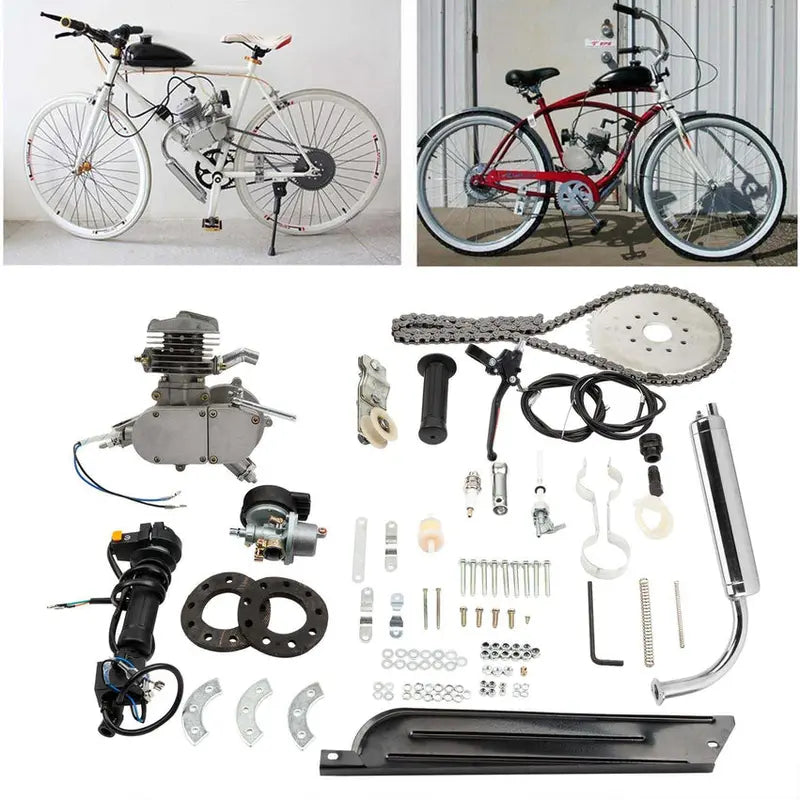 80cc 2-Stroke Bicycle Motor Kit – Fits 26-Inch Wheels. Silver-White Finish