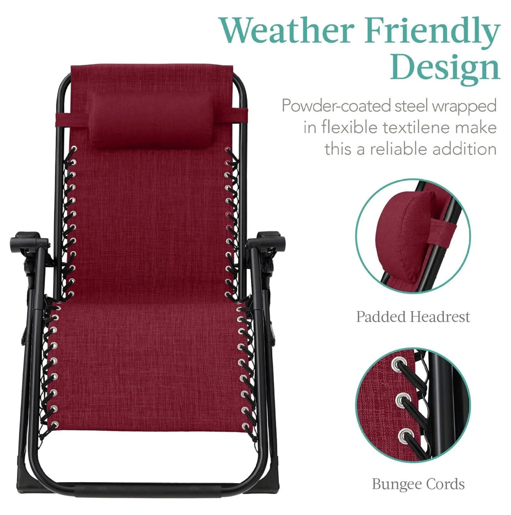 Oversized Chair. Folding Outdoor Patio Recliner. XL Anti Gravity Lounger W/Removable Cushion. Cup Holder. Side Tray. 350 lb Capacity - Taupe