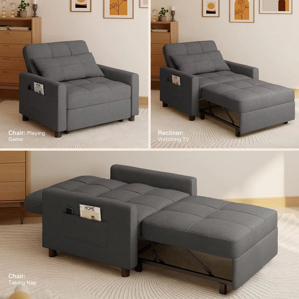 Convertible Sleeper Chair. Aiho 3 - in - 1 Convertible Sofa Bed Recliner Chair with Pull Out Couch - Dark Gray