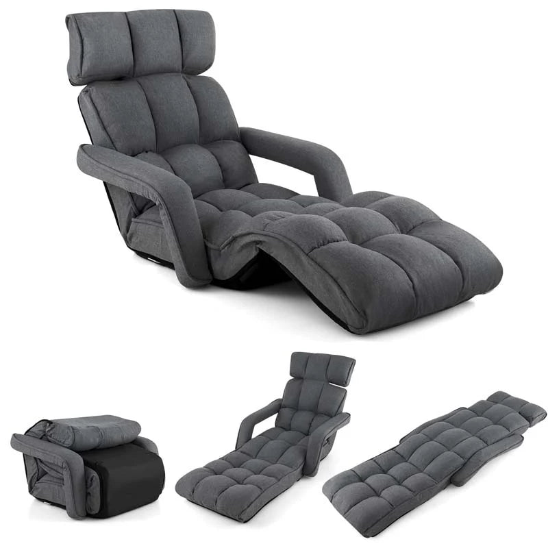 6-Position Adjustable Floor Sofa Bed. Folding Lazy Sofa Chaise Lounger Recliner with Armrests & Footrests for Living Room. Bedroom & Gaming