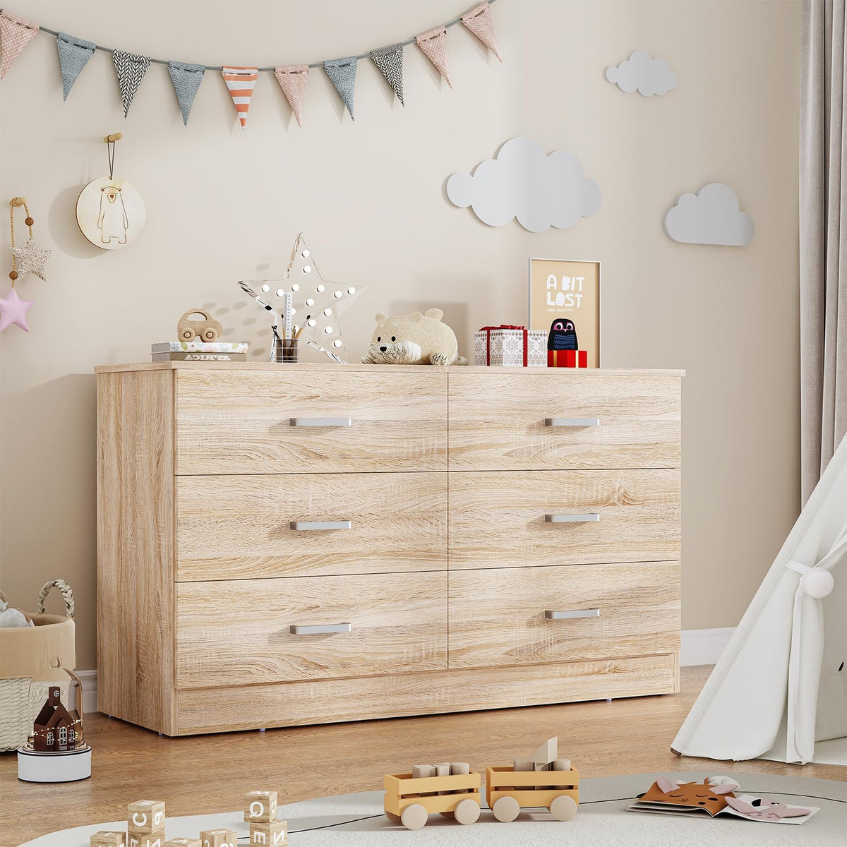 Bigbiglife Wood Dresser for Bedroom. 6 Drawer Double Dresser. Modern Chest of Drawers with Deep Drawers. Large Storage Organizer for Living Room. Closet