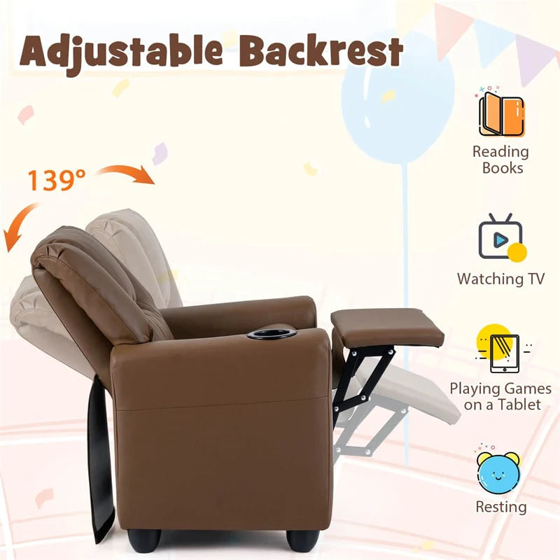 Kids Recliner Chair with Cup Holder & Side Pocket. Adjustable Toddler Lounge Sofa. Ergonomic Children Armchairs for Boys Girls Age 3+. 150lbs