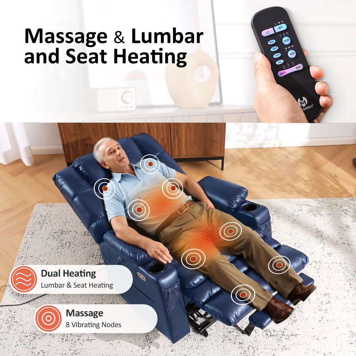 Mcombo Triple Motor Power Lift Recliner for Elderly. Sleep Recliner Sofa with Adjustable Headrest. Faux Leather. Dark Brown