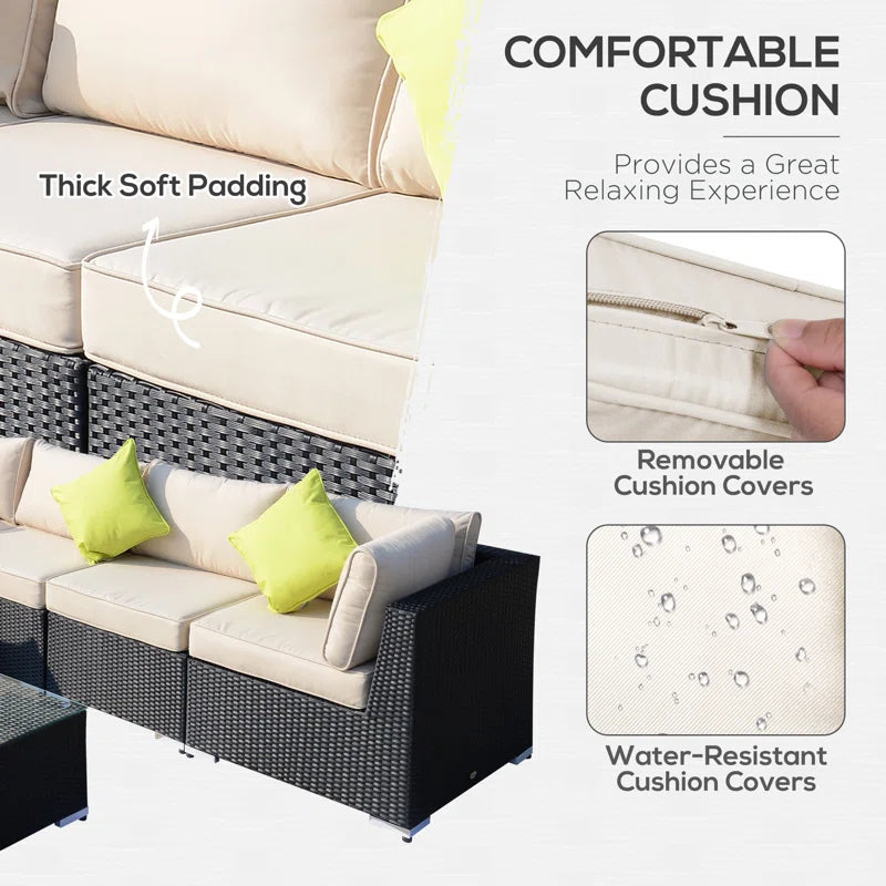 Sebeka Wicker 7 - Person Garden Lounge Set with Cushions