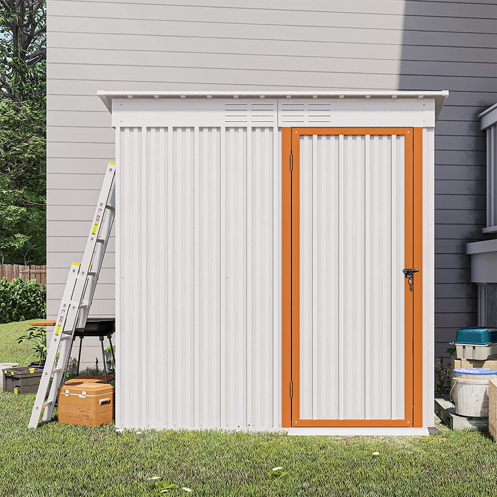 WIILAYOK 5 x 3 ft Outdoor Storage Shed. Galvanized Metal Garden Shed. Tool Storage Shed with Lockable Door. Patio Lawn Backyard Trash Can