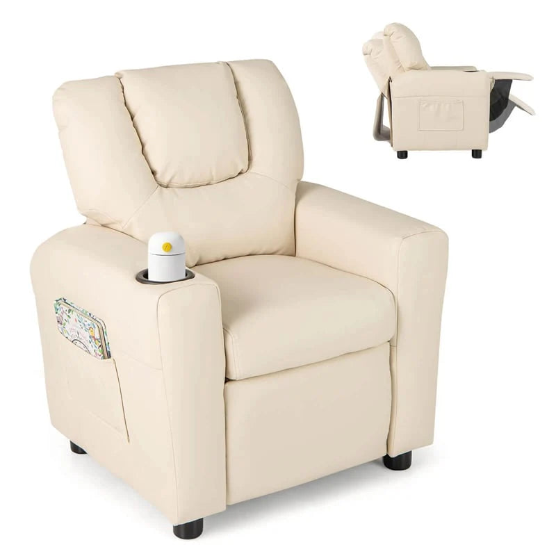 Kids Recliner Chair with Cup Holder & Side Pocket. Adjustable Toddler Lounge Sofa. Ergonomic Children Armchairs for Boys Girls Age 3+. 150lbs