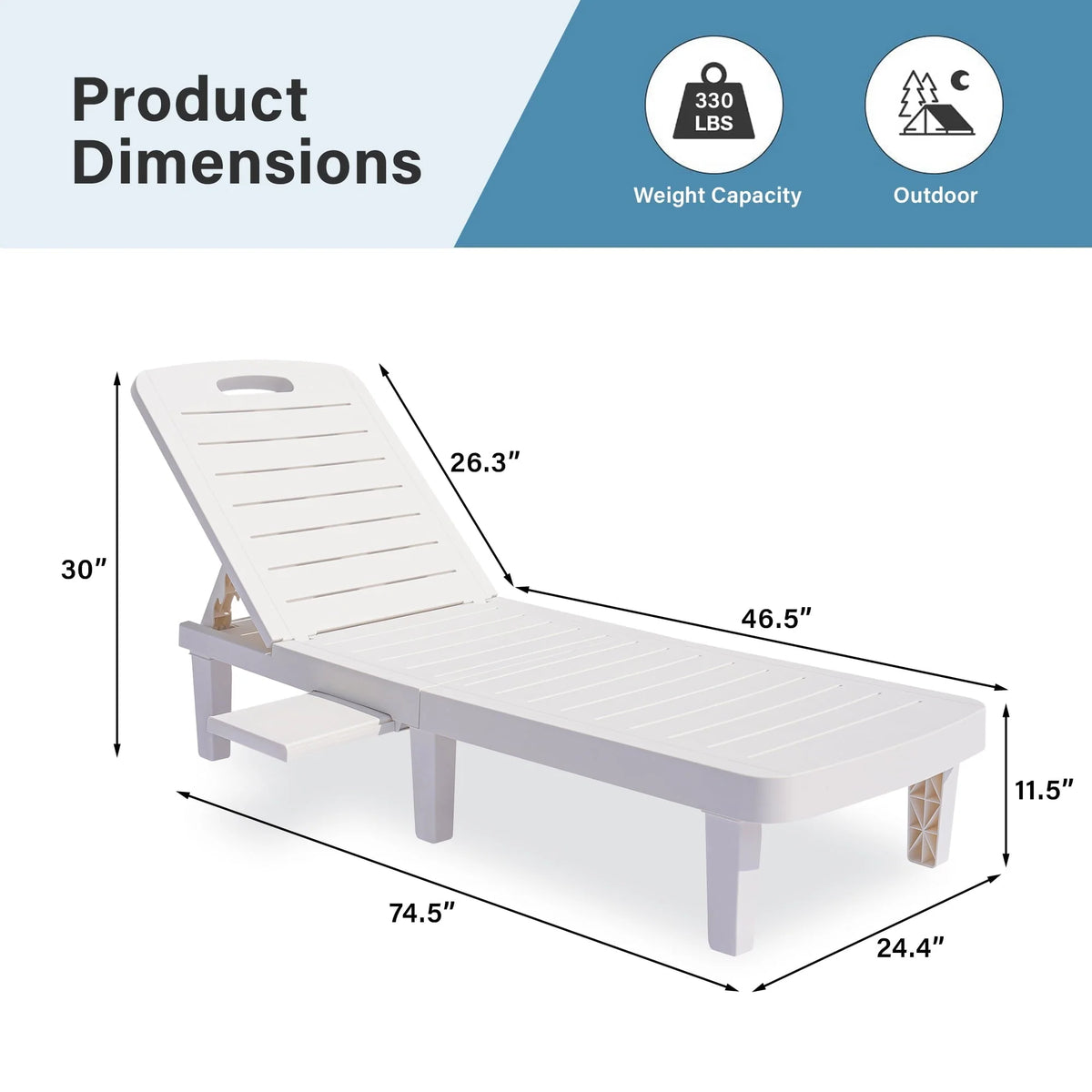 Patio Lounge Chair Set of 2. Adjustable Chaise with Side Table. Outdoor Lounger Recliner for Poolside. Patio. Backyard. Wood Texture Design | Waterproof | Easy to Assemble | Max Weight 330 lb White