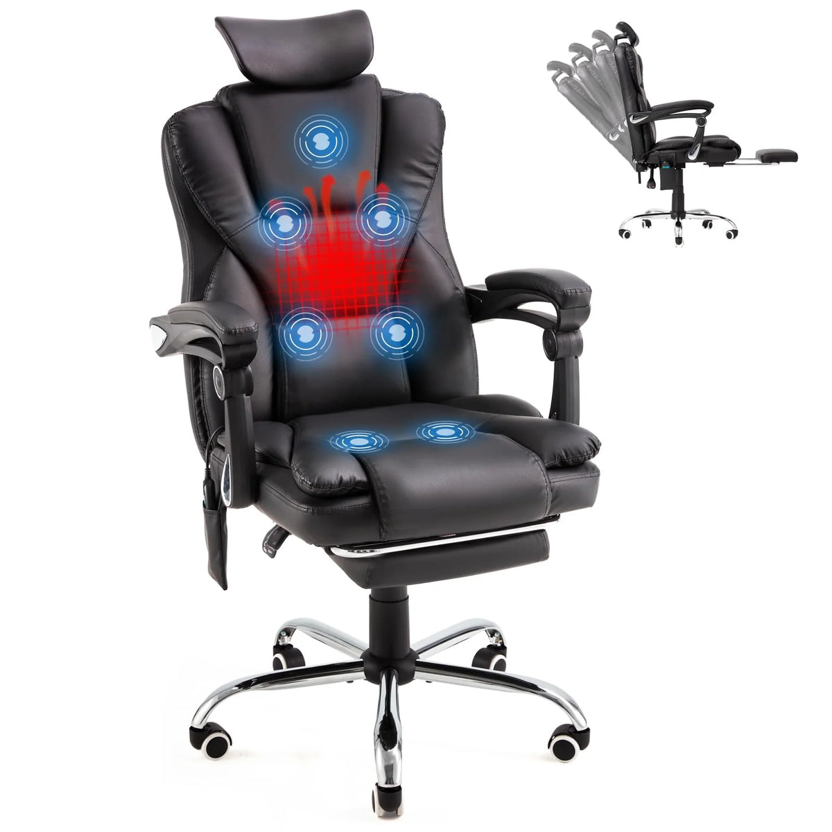 AECOJOY Office Chair with 7 Points Vibration Massage&Heat. Adjustable Ergonomic Recliner. Black