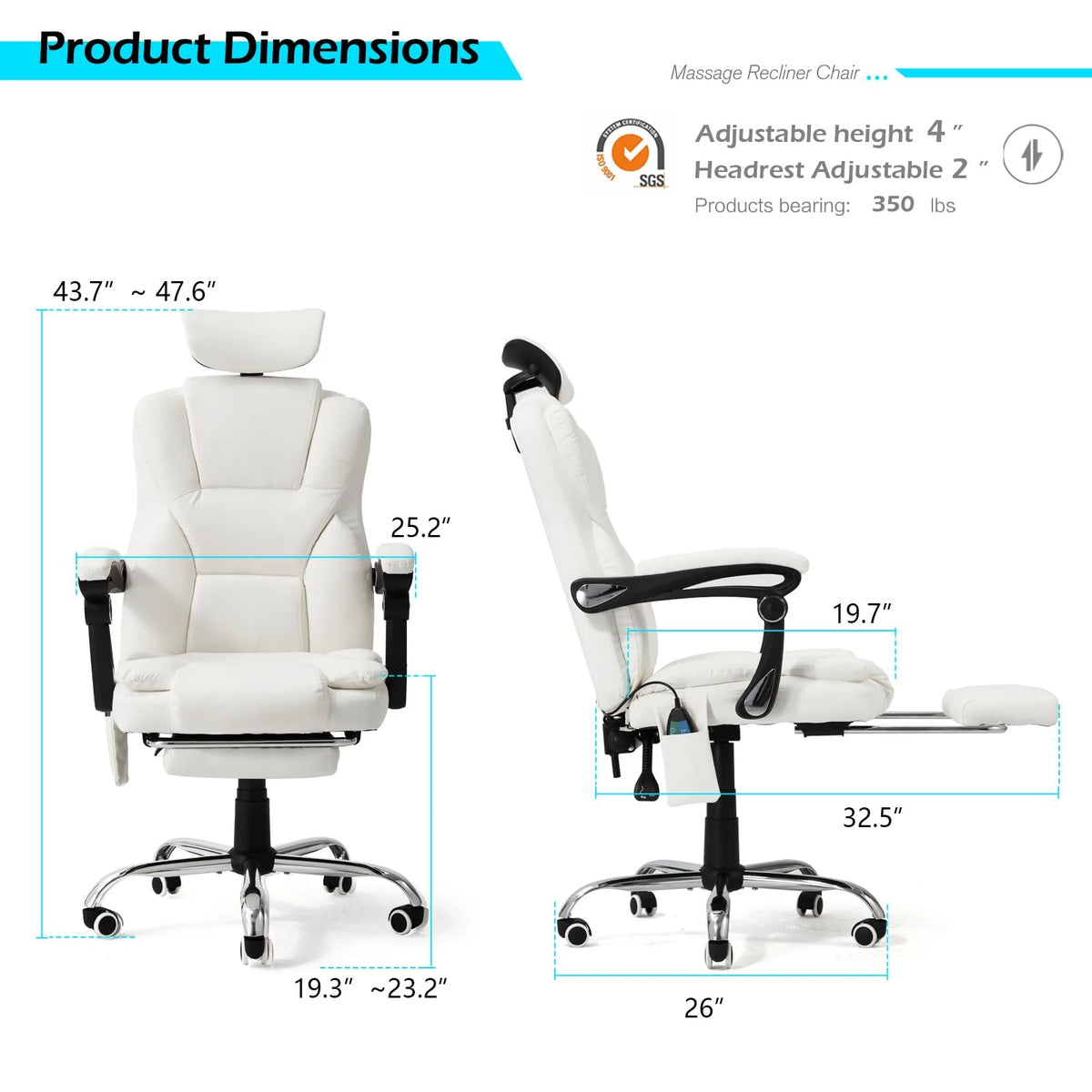 AECOJOY Office Chair with 7 Points Vibration Massage&Heat. Adjustable Ergonomic Recliner. Cream White