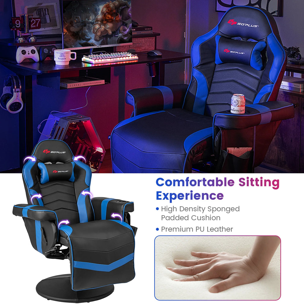 Goplus Massage Gaming Recliner Height Adjustable Racing Swivel Chair with Cup Holder Red