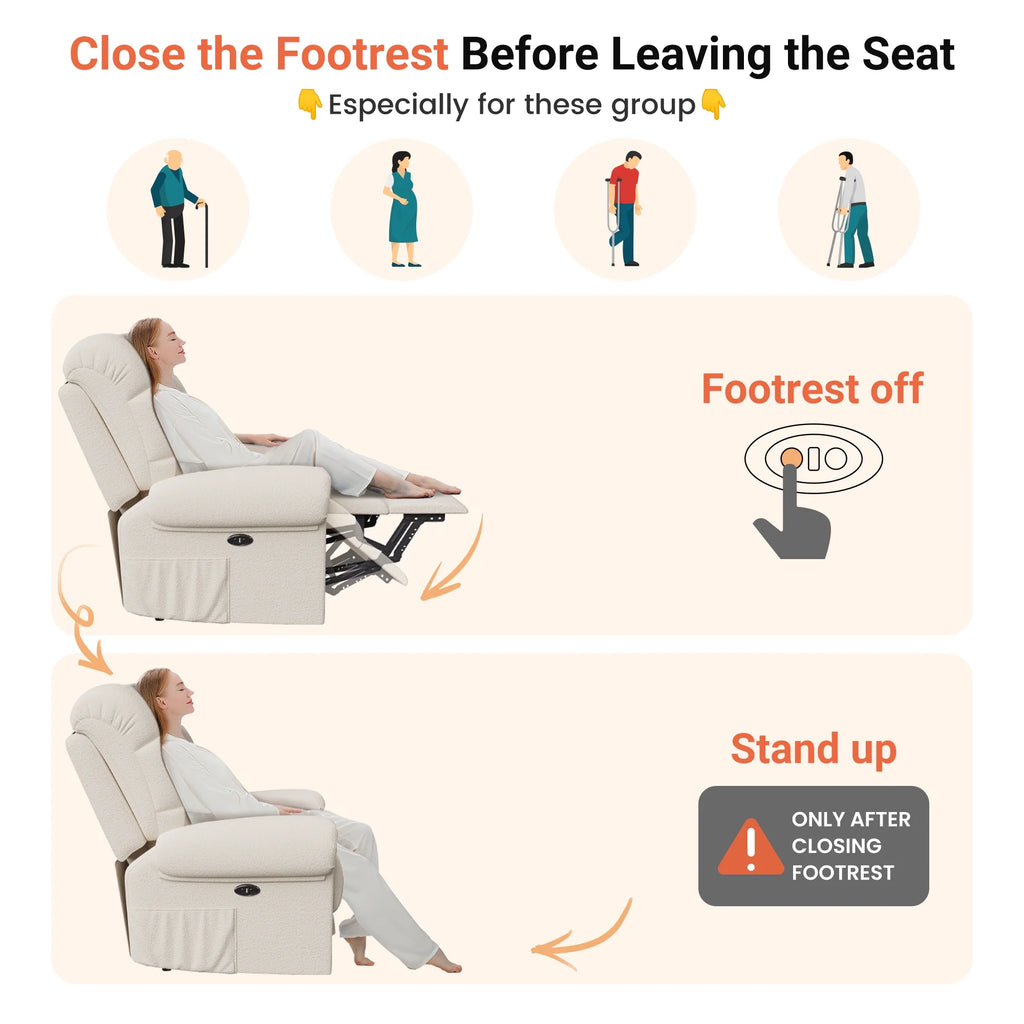 Power Recliner Chair. Electric Recline Sofa Chair for Adults with USB Port. Comfy Teddy Fleece Adjustable Cloud Sofa. Tool - Free Setup. Beige White