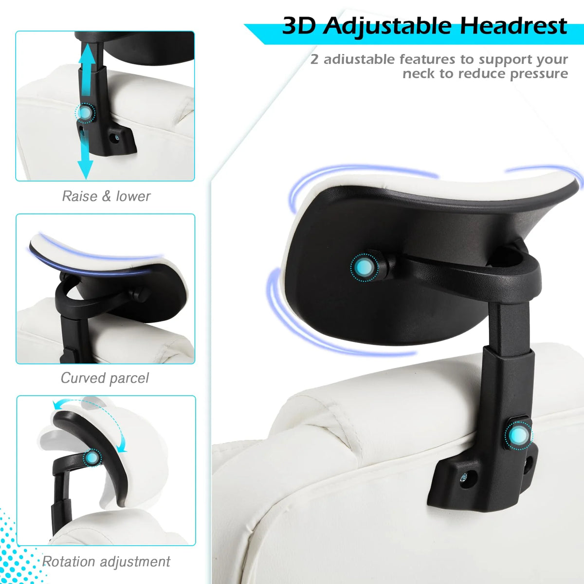 AECOJOY Office Chair with 7 Points Vibration Massage&Heat. Adjustable Ergonomic Recliner. Cream White