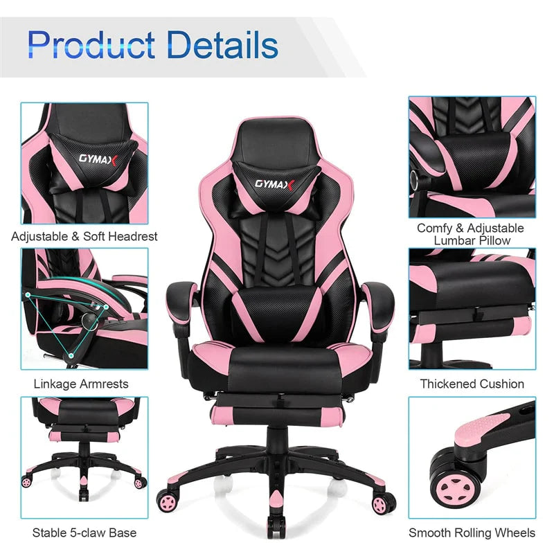 Ergonomic Gaming Chair Recliner with Footrest. Linkage Armrests & Lumbar Support. Big Wide High Back Swivel Video Gaming Office Computer Chair