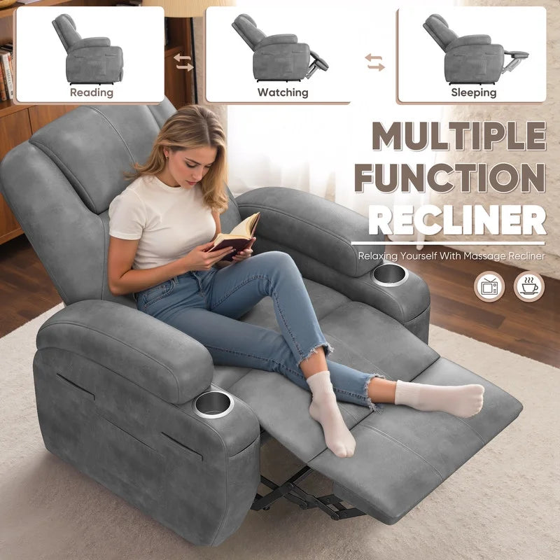 Lacoo Power Lift Electric Massage Recliner Chair Oversized Single Sofa with Cup Holder for Elderly. Black