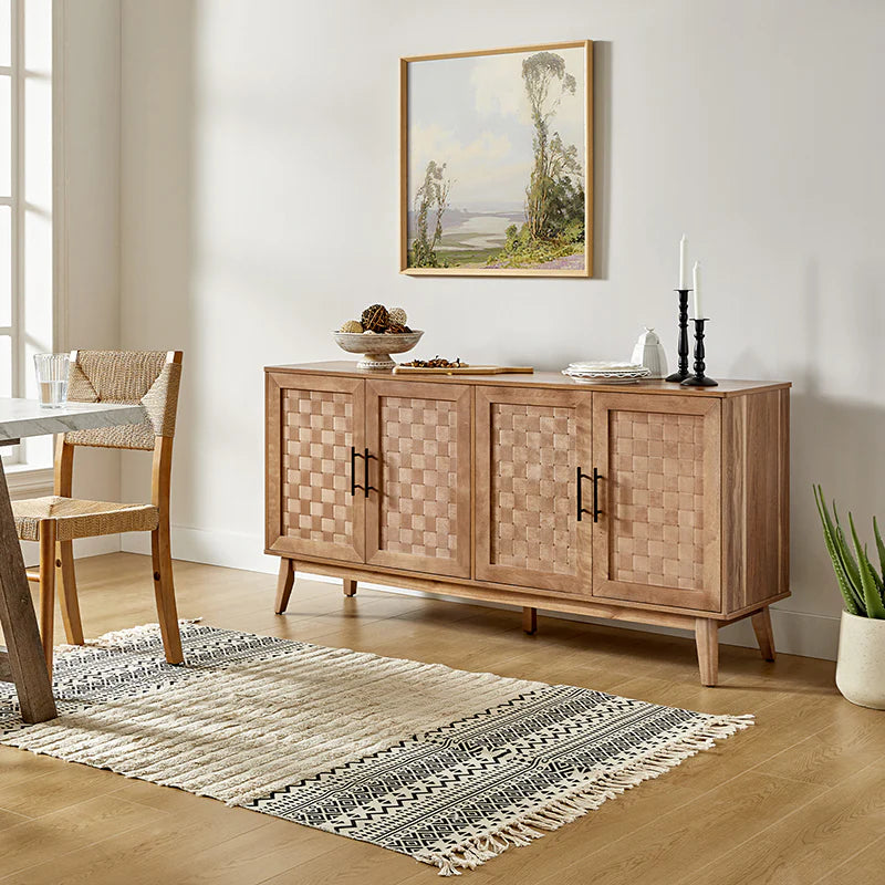 Horace 63 Wide Sideboard with Maple Veneer Woven Cabinet Doors
