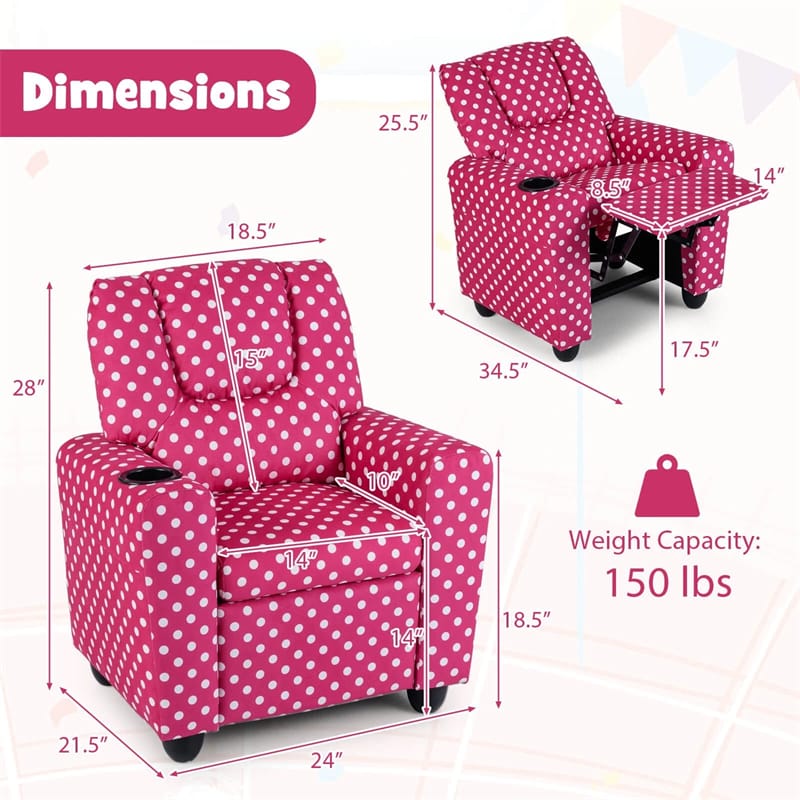 Kids Recliner Chair with Cup Holder & Side Pocket. Adjustable Toddler Lounge Sofa. Ergonomic Children Armchairs for Boys Girls Age 3+. 150lbs