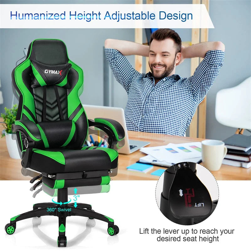 Ergonomic Gaming Chair Recliner with Footrest. Linkage Armrests & Lumbar Support. Big Wide High Back Swivel Video Gaming Office Computer Chair