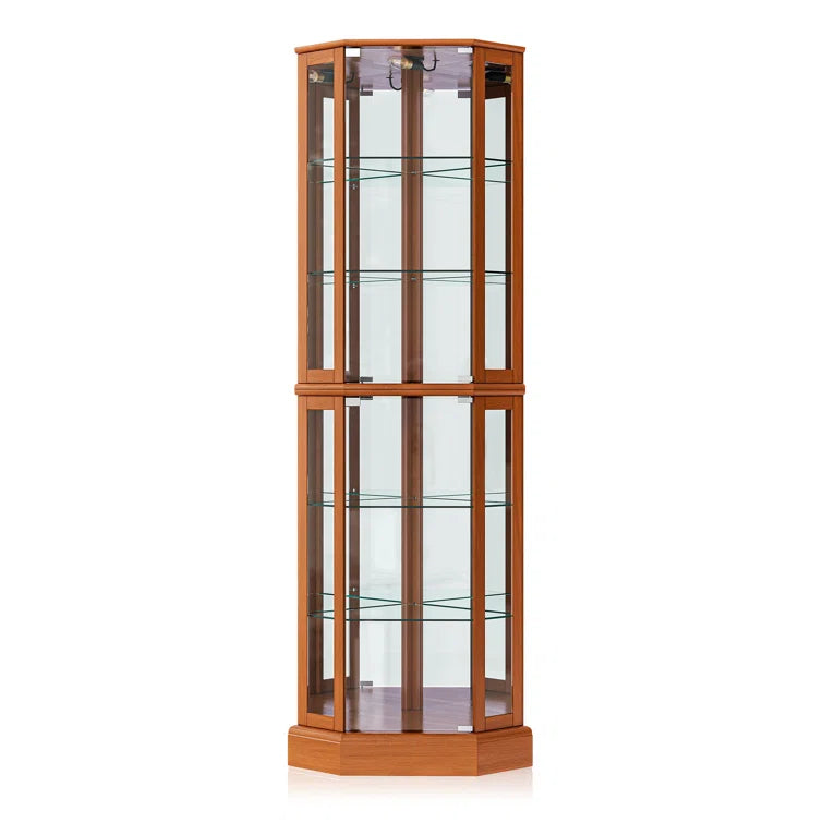Schmidt Wood/Glass Lighted Corner Curio Cabinet 72 H