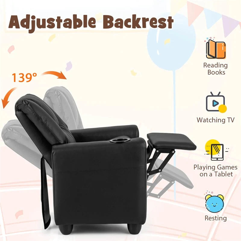 Kids Recliner Chair with Cup Holder & Side Pocket. Adjustable Toddler Lounge Sofa. Ergonomic Children Armchairs for Boys Girls Age 3+. 150lbs