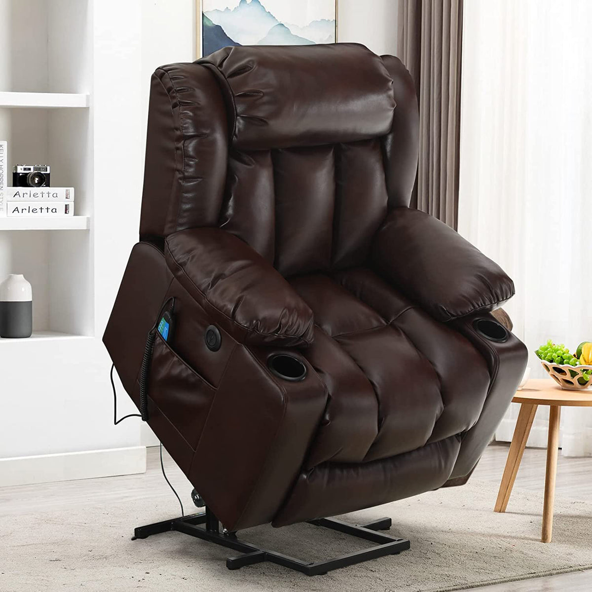 MCombo Large Lay Flat Dual Motor Power Lift Recliner Chair Sofa with Massage and Heat. USB Ports. Cup Holders. Extended Footrest！