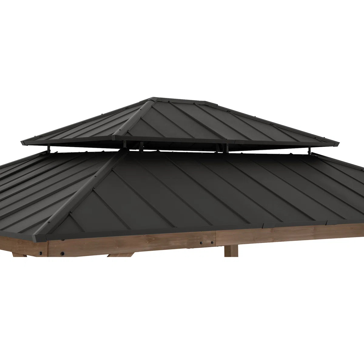 Sunjoy 13 x 15 ft. Wood Gazebo. Outdoor Patio Steel Hardtop Gazebo. Cedar Framed Wooden Gazebo with 2-Tier Metal Roof. Suitable for Patios. Lawn and Backyard