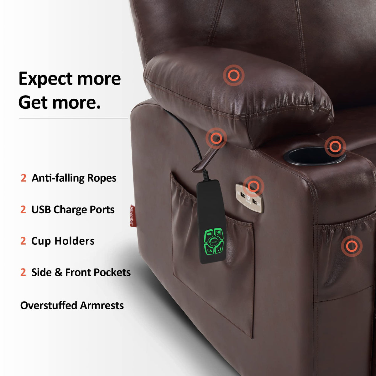 💥Clearance Sale🔥 MCombo Large Lay Flat Dual Motor Power Lift Recliner Chair Sofa with Massage and Heat. USB Ports. Cup Holders. Extended Footrest！