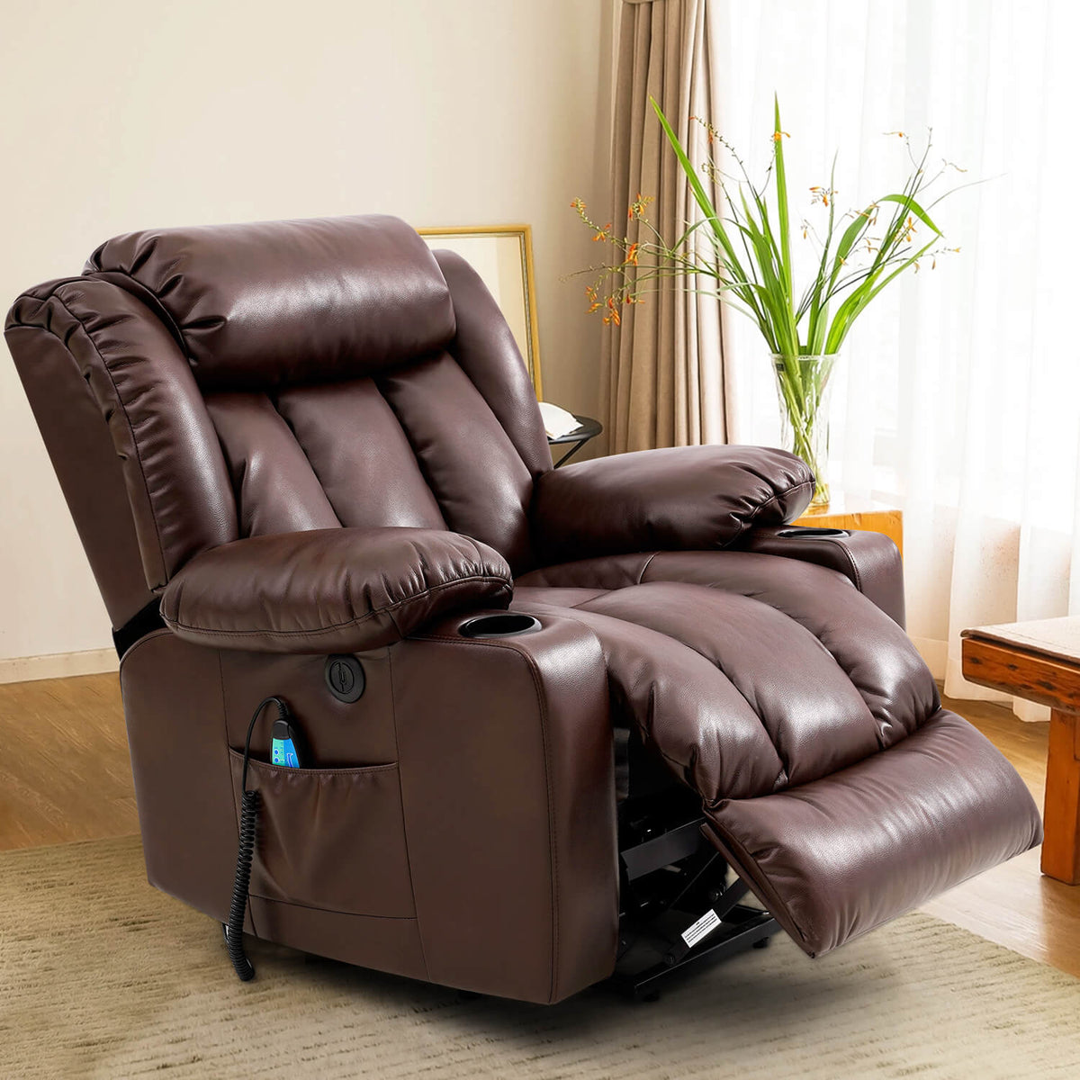 💥Clearance Sale🔥 Mcombo Electric lift Recliner sofa with massage and heating functions. 3 positions. 2 side pockets and cup holders. USB ports!