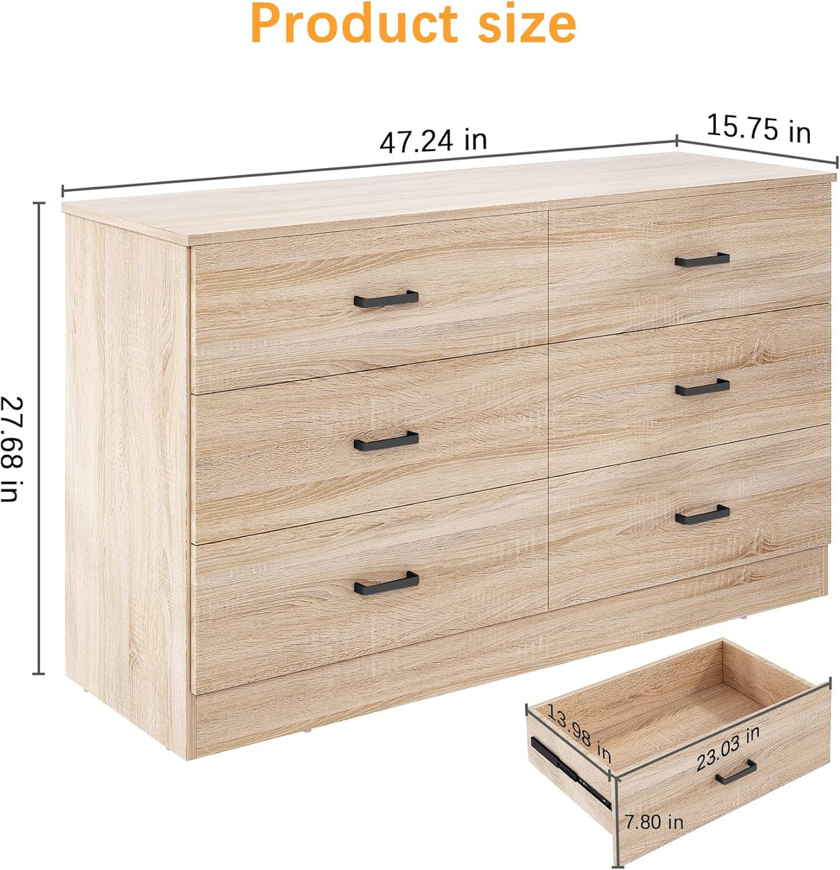 Bigbiglife Wood Dresser for Bedroom. 6 Drawer Double Dresser. Modern Chest of Drawers with Deep Drawers. Large Storage Organizer for Living Room. Closet