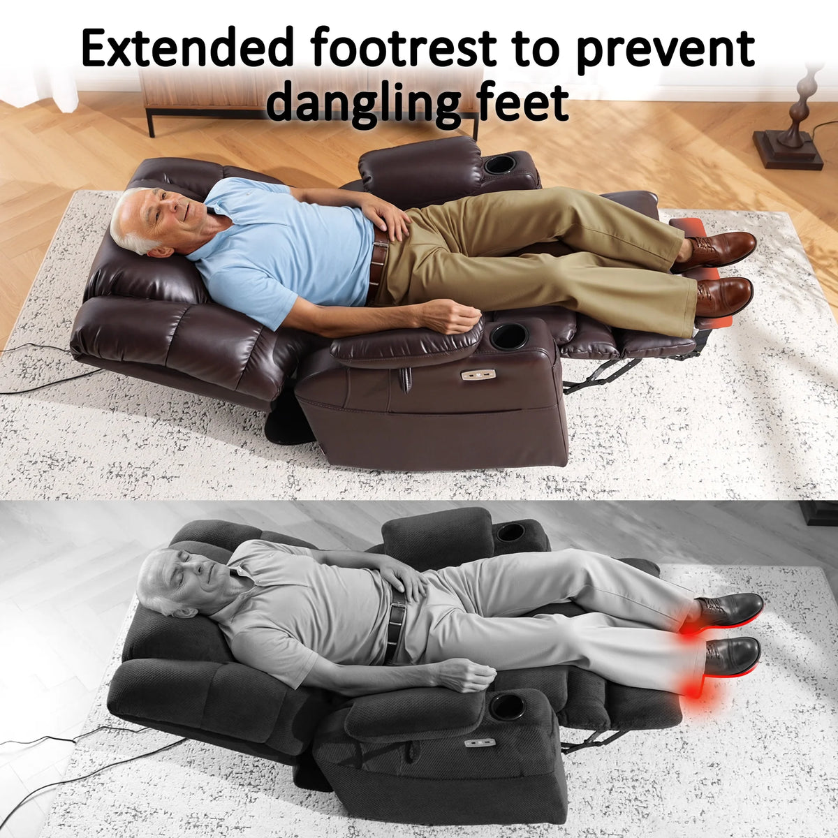 Mcombo Triple Motor Power Lift Recliner for Elderly. Sleep Recliner Sofa with Adjustable Headrest. Faux Leather. Dark Brown