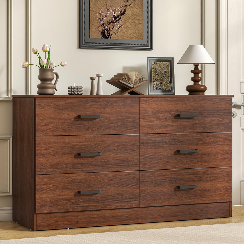 Bigbiglife Wood Dresser for Bedroom. 6 Drawer Double Dresser. Modern Chest of Drawers with Deep Drawers. Large Storage Organizer for Living Room. Closet