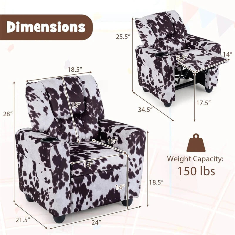 Kids Recliner Chair with Cup Holder & Side Pocket. Adjustable Toddler Lounge Sofa. Ergonomic Children Armchairs for Boys Girls Age 3+. 150lbs