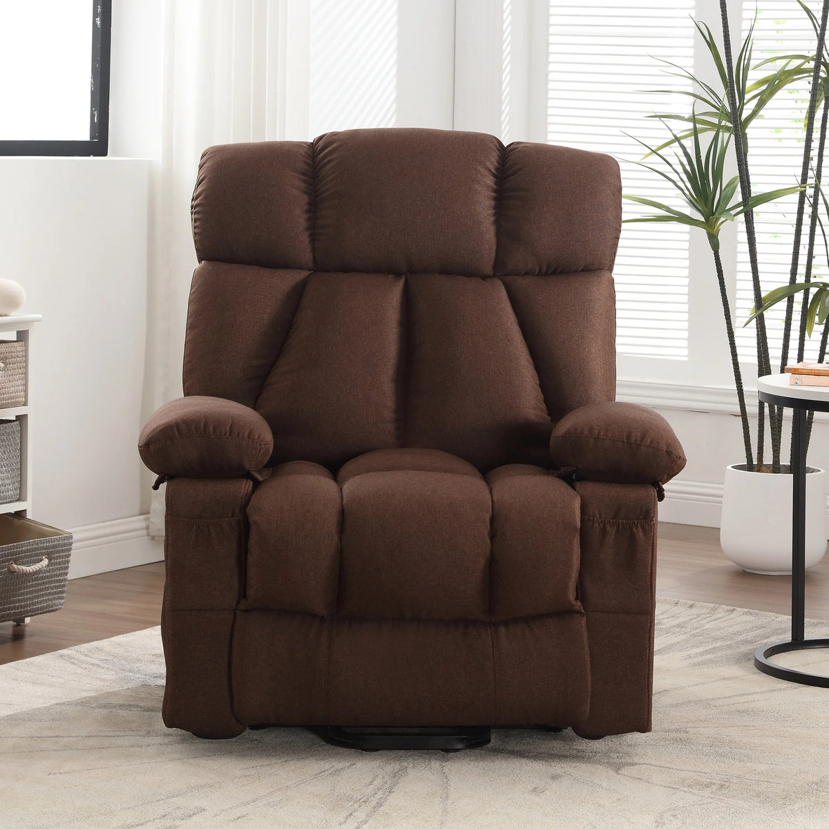JONPONY Power Lift Recliner Chair Recliners for Elderly with Heat and Massage Recliner Chair for Living Room with Infinite Position and Side Pocket. USB Charge Port. Brown