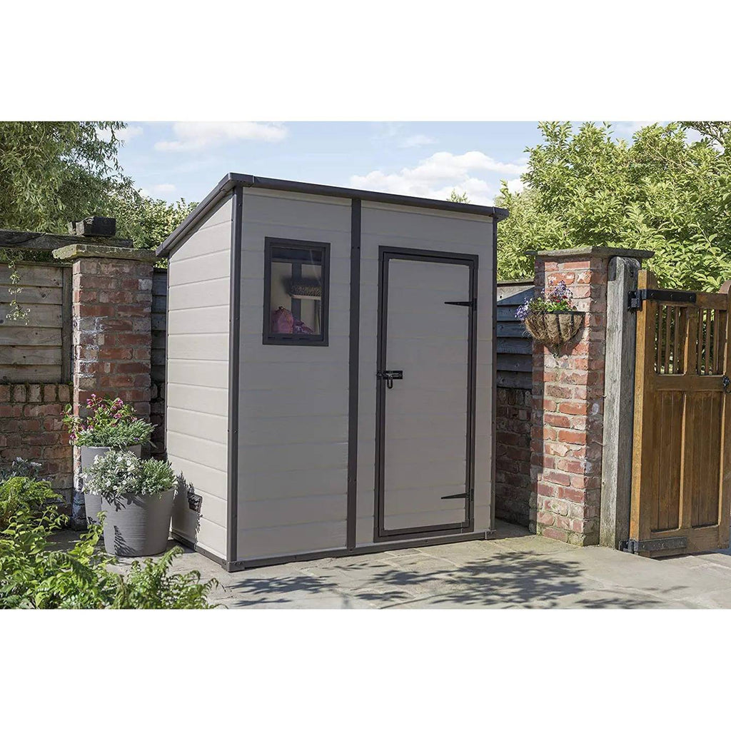 Keter Manor Pent Outdoor Garden Storage Shed. Beige/Brown. 6 x 4 ft